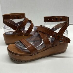Swedish Hasbeens Tan Leather Platform Sandals